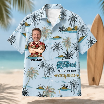 Custom Face Hawaiian Shirt, Personalized Retirement Shirt, Upload Your Photo And Name