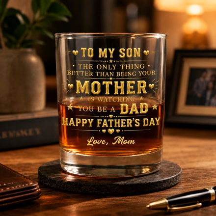 To My Son Mother To Dad Hearts, Personalized Whiskey Glass, Gift For Son