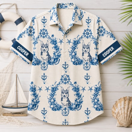 Personalized Pets Hawaiian Shirt, Upload Your Pet Photo And Custom Pet Name, Nautical Summer Vacation Shirt
