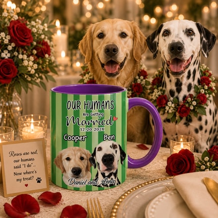 Our Humans Are Getting Married - Personalized Stripe Pet Photo Ceramic Mug