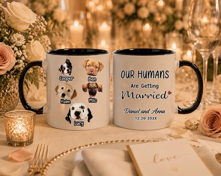 Our Humans Are Getting Married - Personalized Set Of 2 Pet Photo Ceramic Mugs