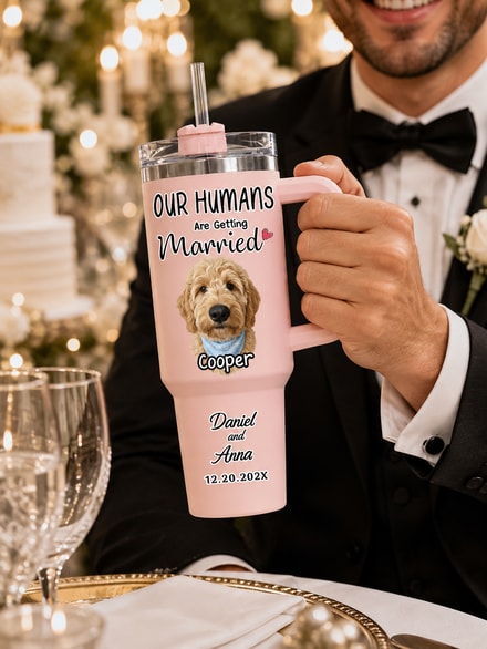 Our Humans Are Getting Married - Personalized 40oz Tumbler With Handle