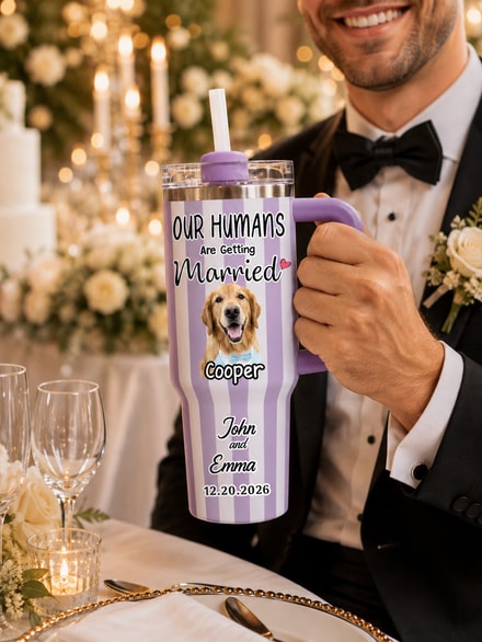 Our Humans Are Getting Married - Personalized Stripe 40oz Tumbler With Handle
