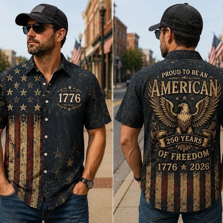 Vintage 250 Years American Flag Hawaiian Shirt, 1776–2026 Patriotic Eagle Shirt, Usa Freedom Aop Hawaii Shirt