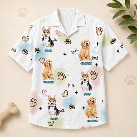Personalized Paw Print Shirt - Custom Pet Portrait Hawaiian Shirt, Upload Pets Face And Name