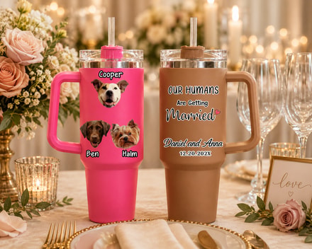 Our Humans Are Getting Married - Personalized Set Of 2 40oz Tumblers With Handle