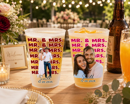 Personalized Mr. &Amp; Mrs. Photo Frosted Wedding Cup - Custom Reusable Toasting Cup
