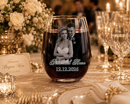 Custom Photo Couples Anniversary - Personalized Stemless Wine Glass