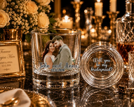 Personalized Couple Photo &Amp; Name 11oz Whiskey Glass - Custom Wedding &Amp; Anniversary Keepsake