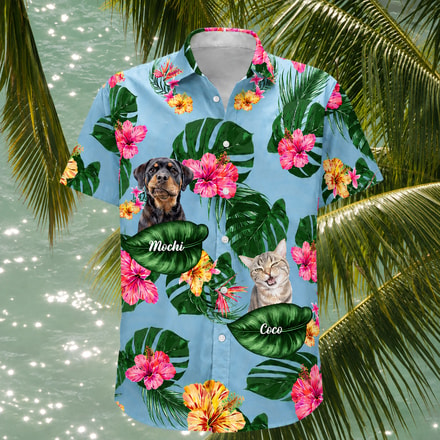 Tropical Pet Portrait Shirt - Custom Pet Photo And Name Hawaiian Shirt, Personalized Dog And Cat Aloha Shirt, Animal Lover Gift, Pet Mom Dad Vacation Outfit