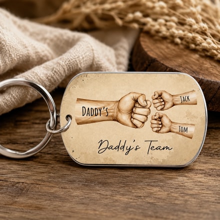 Daddy’S Team Fist Bump - Personalized Stainless Steel Keychain