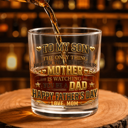 To My Son Mother To Dad Hearts, Personalized Whiskey Glass, Gift For Son