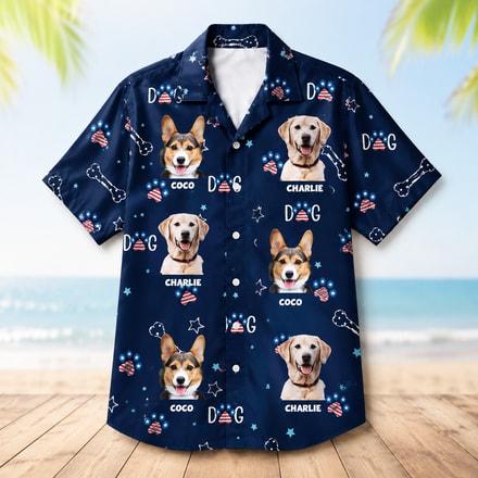 Custom Pet Photo And Name Hawaiian Shirt -  Patriotic Americana Gift For Pet Parents