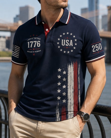 250 Years Usa Anniversary Polo Shirt, Patriotic 1776 Betsy Ross Flag Golf Polo, 4th Of July Aop Polo Shirt