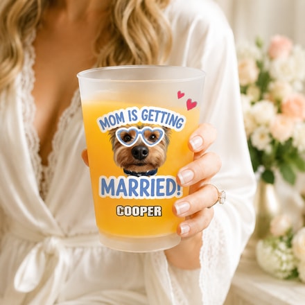 Custom Pet Face Frosted Bachelorette Cups – Personalized Dusty Blue Bridal Party Favors & Wedding Rehearsal Decor