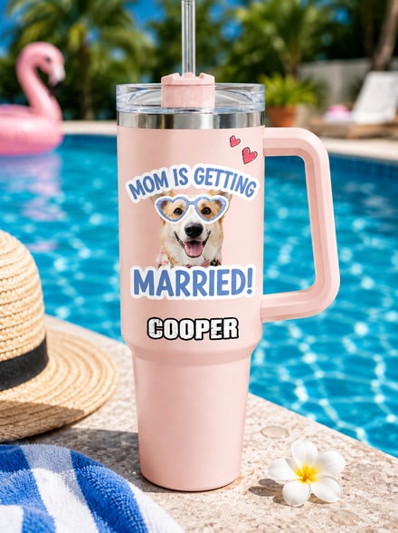 Personalized "Mom Is Getting Married!" Pet Wedding 40oz Tumbler With Handle - Custom Dog Mom Gift