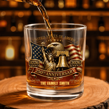 Usa 250th Anniversary Personalized Whiskey Glass, Patriotic Gift For Dad