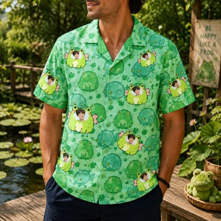 Personalized "Lucky Frog Green" Aloha Shirt