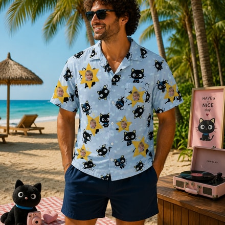 Personalized "Starry Black Cat Blue" Aloha Shirt