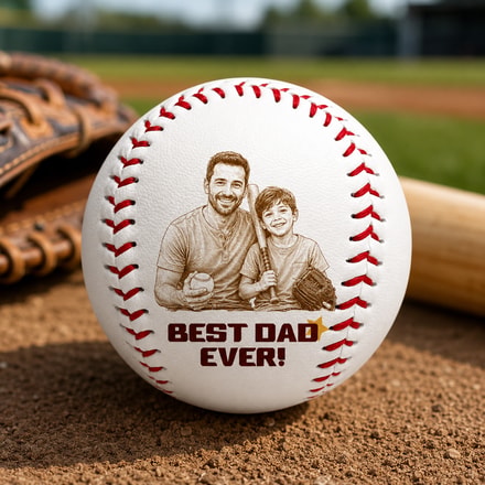 Custom Photo Pencil Drawing Engraved Best Dad Grandpa Ever - Personalized Baseball, Softball