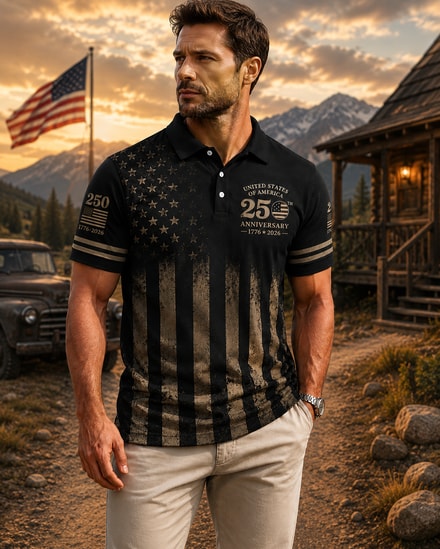 Usa 250th Anniversary Patriotic Golf Polo Shirt, America 250 Years Of Freedom Aop Polo Shirt, L