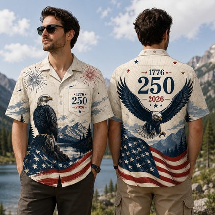 Usa 250 Years Of Freedom Hawaiian Shirt, Patriotic Eagle Flag 1776-2026 Aop Hawaii Shirt With Pocket