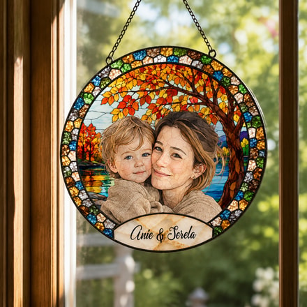 Custom Photo Stained Glass Window Hanging Suncatcher - Personalized Anniversary Wedding Gifts For Husband And Wife, Him And Her - Together, Painted In Forever