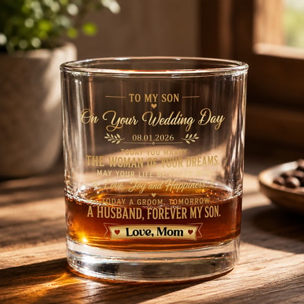 To My Son On Your Wedding Day, Personalized Whiskey Glass, Gift For Son