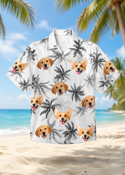 Personalized Pet Portrait Hawaiian Shirt Custom Dog Cat Face Summer Vacation Gift