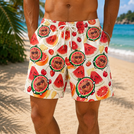 Personalized "Watermelon Splash White" Swim Shorts
