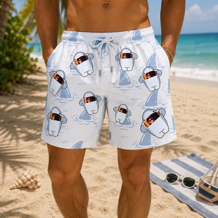 Personalized "Shark Bay White" Swim Shorts