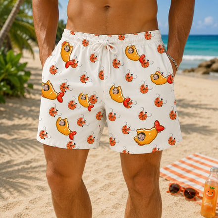 Personalized "Tempura Shrimp White" Swim Shorts