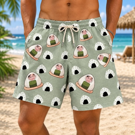 Personalized "Onigiri Sage Green" Swim Shorts