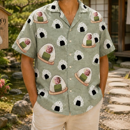 Personalized "Onigiri Sage Green" Aloha Shirt