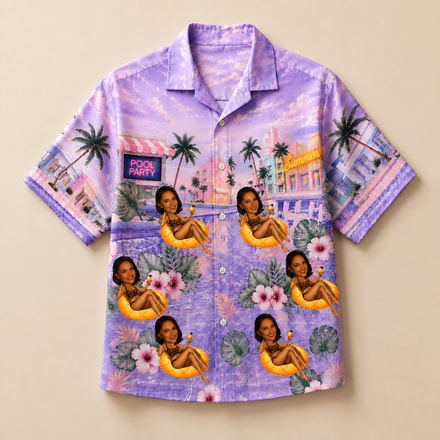 Custom Photo Aloha Shirt, Personalized Summer Hawaiian Shirt, Tropical Pool Scene Shirt