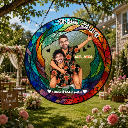 Custom "Happily Ever After" Stained Glass Suncatcher For Men
