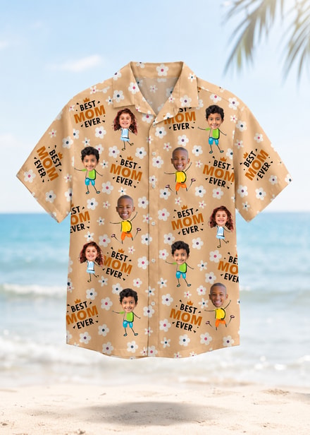 Custom Face Kids Hawaiian Shirt Best Mom Grandma Ever Personalized Flower Pattern Gift For Mom
