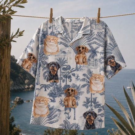 Custom Watercolor Pet Hawaiian Shirt - Personalized Dog & Cat Tropical Aloha Shirt, Unique Artistic Pet Lover Gift