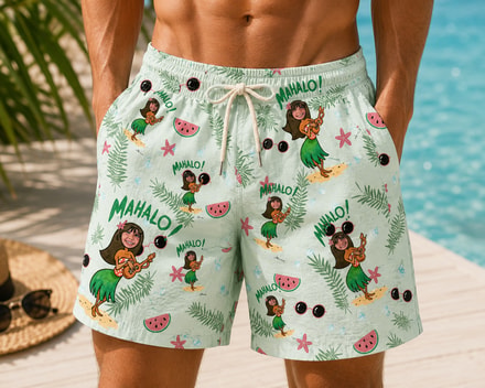 Personalized "Hula Mahalo" Swim Shorts