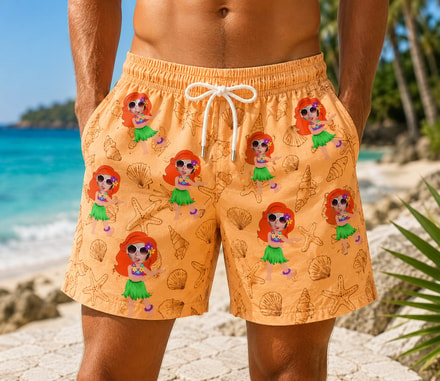 Personalized "Sunset Hula" Swim Shorts
