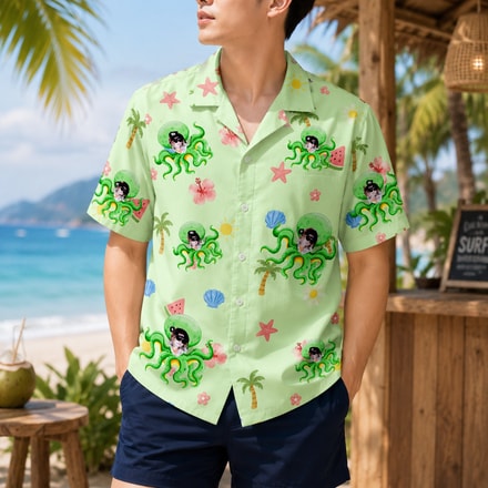 Personalized "Mint Octopus" Aloha Shirt