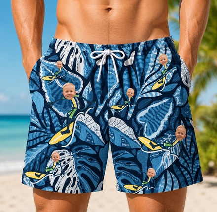 Personalized "Blue Lagoon" Surfer Swim Shorts