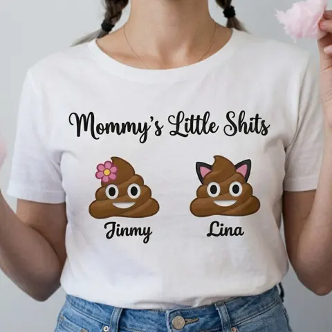 Personalized Mommy'S Little Shits T-Shirt – Custom Funny Kids Poop Emoji Family Tee