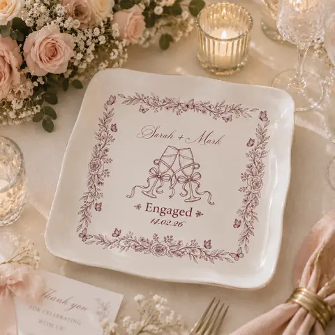 Personalized Engagement Plate, Custom Couple Names Keepsake Dish, Engaged Gift For Couples, Engagement Party Decor, Wedding Memory Plate
