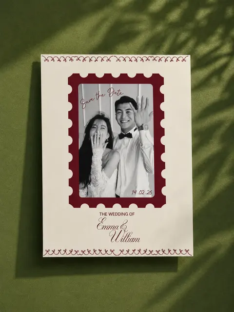 Capture Your Love Story – Personalized Wedding Postage Stamp Photo Booth Frame