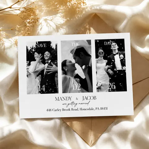 Personalized Wedding Invitation With Photos, Custom Save The Date Card, Couple Photo Wedding Invite, Elegant Wedding Announcement, Printable Wedding Invitation