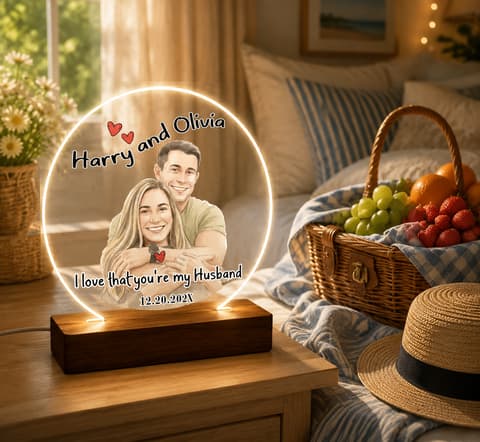 Personalized Couple Photo Acrylic Night Light, Custom Watercolor Picture Led Lamp, Anniversary Gift