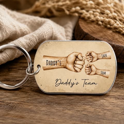 Daddy’S Team Fist Bump - Personalized Stainless Steel Keychain