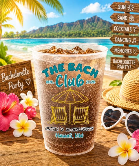 The Bach Club Beach Bachelorette Frosted Cups, Personalized Coastal Party Cups