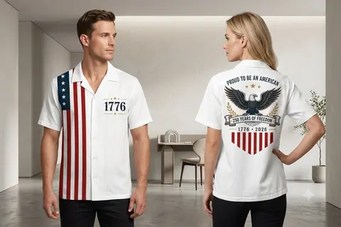 Vintage 250 Years American Flag Hawaiian Shirt, 1776 - 2026 Patriotic Eagle Shirt, Usa Freedom Aop Hawaii Shirt / Adult